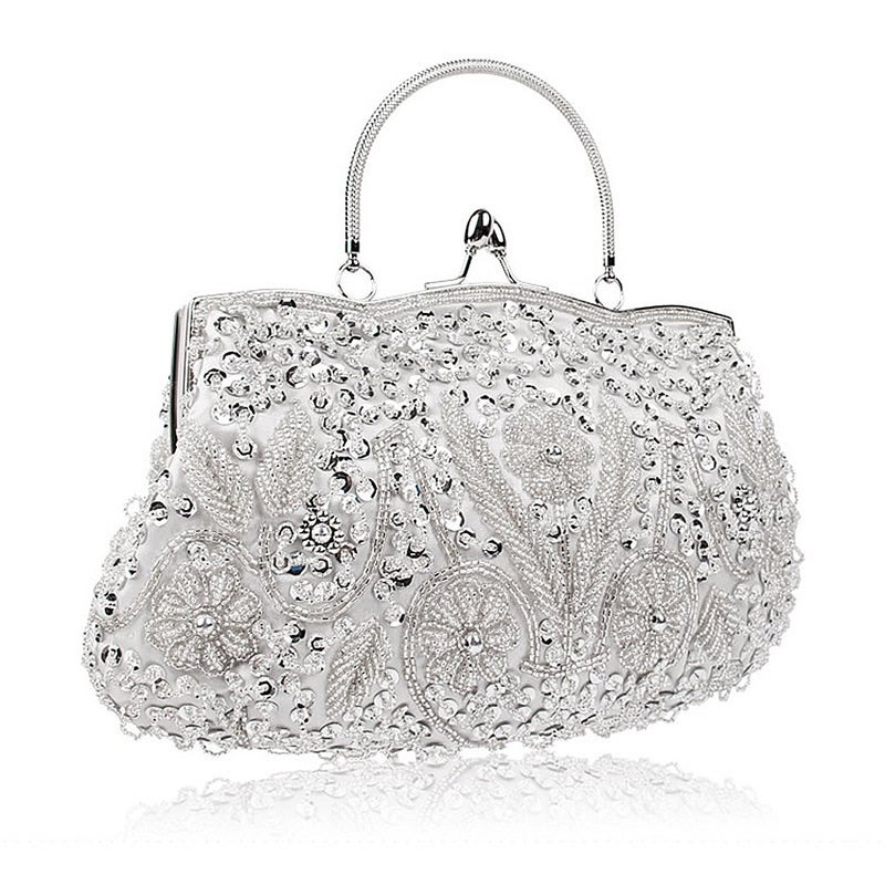 Simcat SSMY Beaded Sequin Design Flower Evening Purse Large, Silver, Size One Size - Image 2